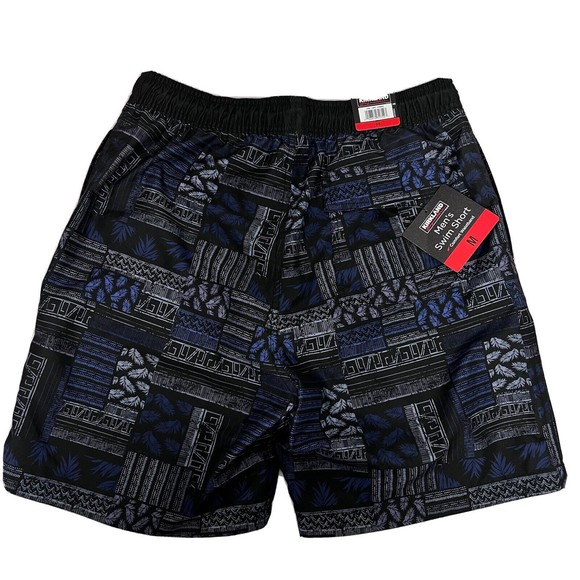 NWT Kirkland Signature Men's Medium Swim Shorts Black Gray Blue Print - Picture 2 of 16